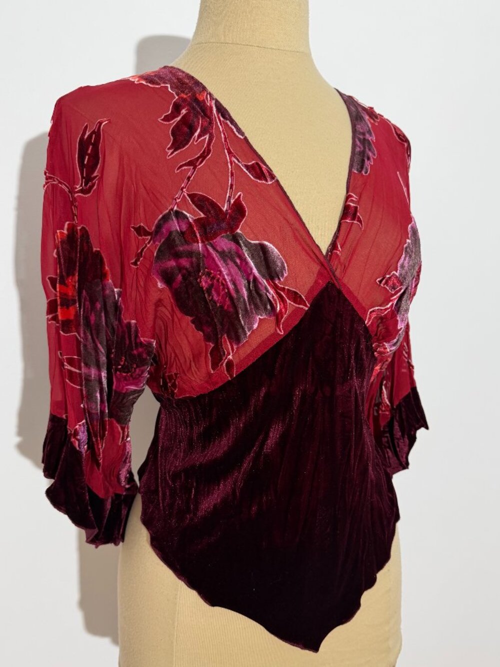 Hale Bob Y2K Burnout Velvet Multi-Floral V-Neck Blouse